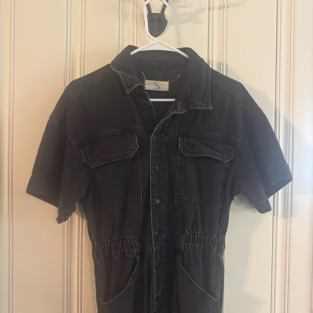 Free People Marci Coverall - Black Denim Jumpsuit